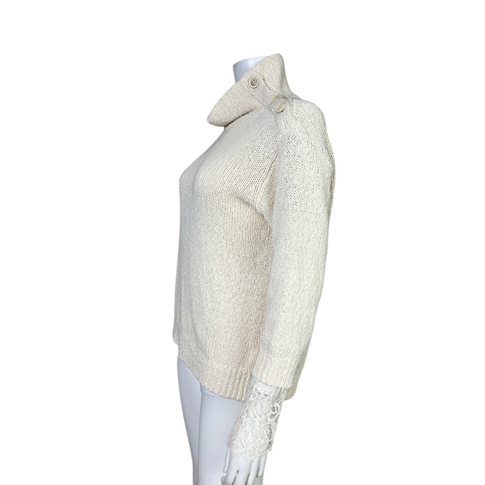 Brunello Cucinelli Womens Sweater Top Ivory Cotton Linen Cottegecore Lace Size L - Picture 3 of 15